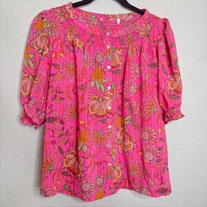 Rose & Olive Sz Large Pink Paisley Puff Sleeve Boho Babydoll Blouse